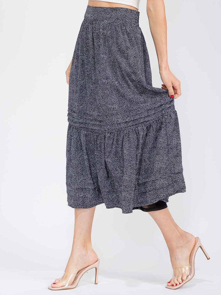 WOMEN'S ELASTIC WAIST TIERED ANIMAL PRINT MIDI SKIRT