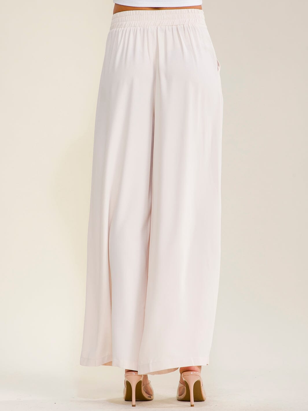 ************WOMEN'S ELASTIC WAIST ZIPPER CLOSURE FRONT POCKETS WIDE LEG PANTS