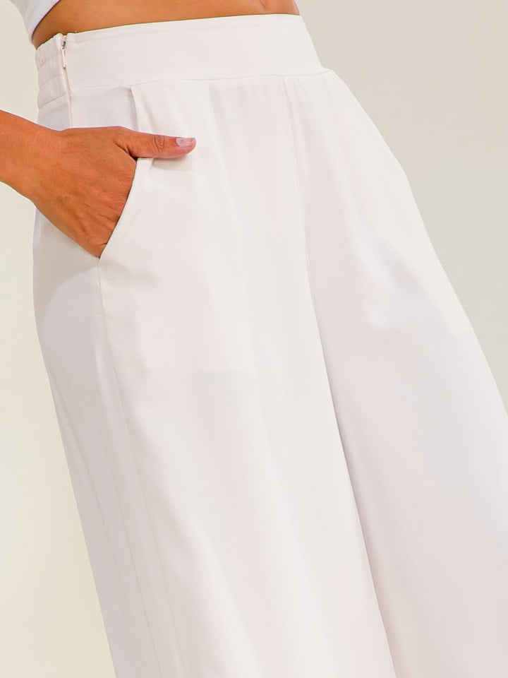 ************WOMEN'S ELASTIC WAIST ZIPPER CLOSURE FRONT POCKETS WIDE LEG PANTS