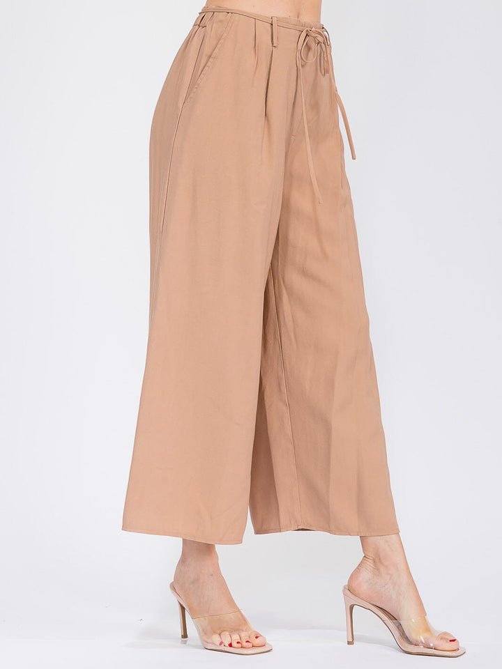 WOMEN'S ELASTIC WAIST FRONT POCKETS WIDE LEG PANTS