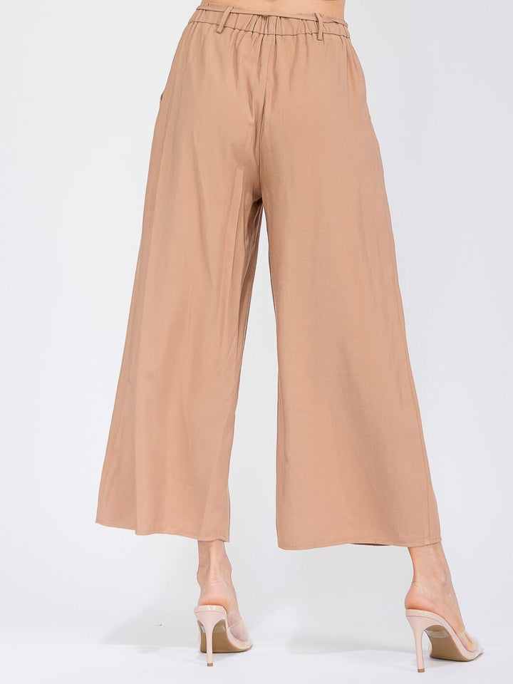 WOMEN'S ELASTIC WAIST FRONT POCKETS WIDE LEG PANTS