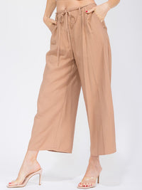 WOMEN'S ELASTIC WAIST FRONT POCKETS WIDE LEG PANTS