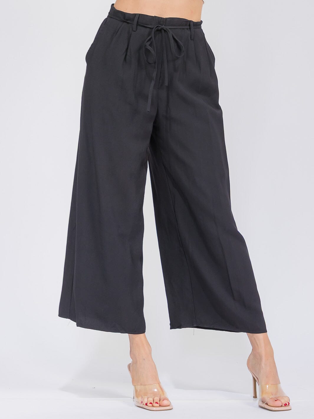 WOMEN'S ELASTIC WAIST FRONT POCKETS WIDE LEG PANTS