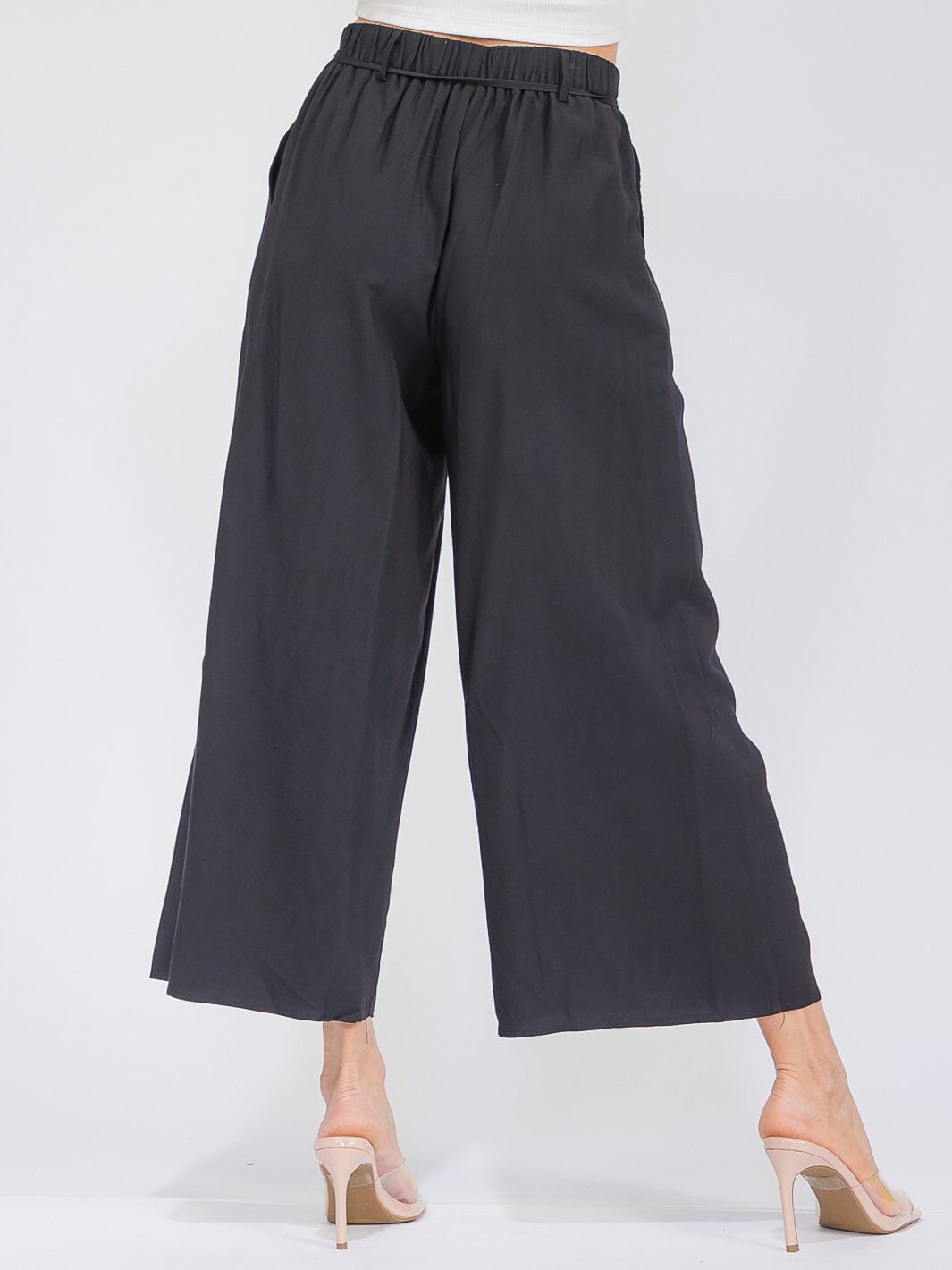 WOMEN'S ELASTIC WAIST FRONT POCKETS WIDE LEG PANTS