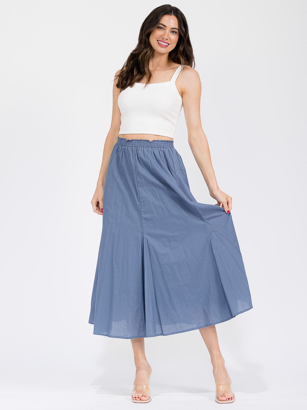 WOMEN'S ELASTIC WAIST FRONT POCKETS MAXI SKIRT