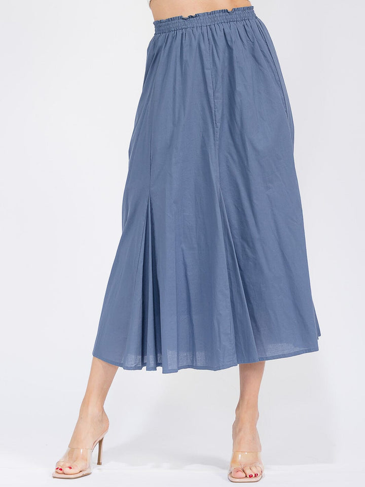 WOMEN'S ELASTIC WAIST FRONT POCKETS MAXI SKIRT