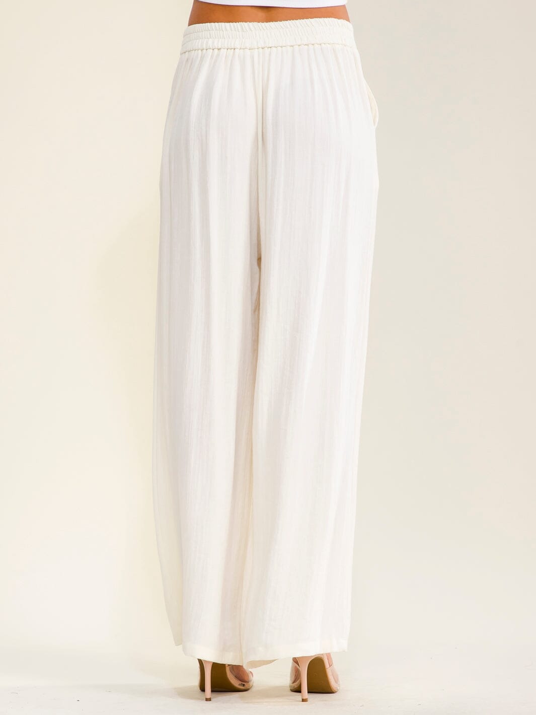 WOMEN'S ELASTIC WAIST FRONT POCKETS WIDE LEG PANTS