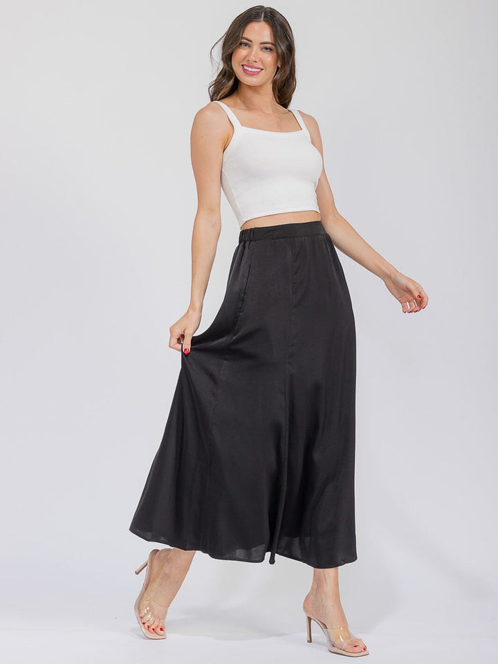 WOMEN'S ELASTIC WAIST FRONT POCKETS MAXI SKIRT