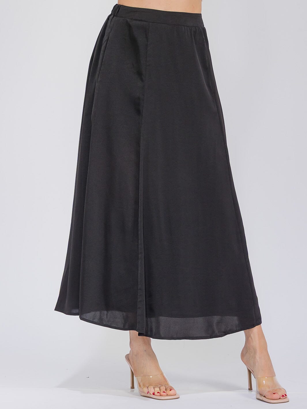 WOMEN'S ELASTIC WAIST FRONT POCKETS MAXI SKIRT