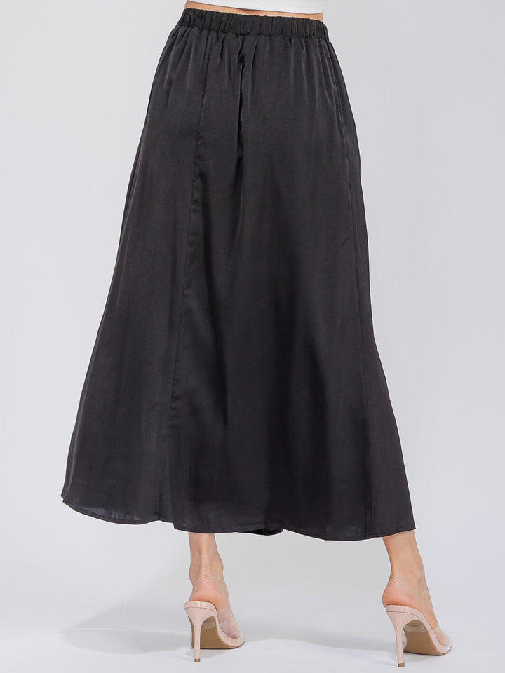 WOMEN'S ELASTIC WAIST FRONT POCKETS MAXI SKIRT