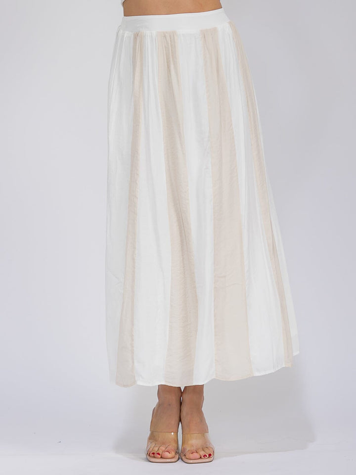 WOMEN'S ELASTIC WAIST FRONT POCKETS COLORBLOCK MAXI SKIRT