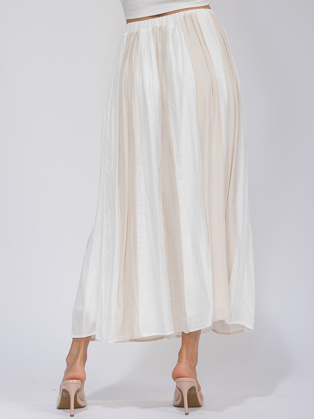 WOMEN'S ELASTIC WAIST FRONT POCKETS COLORBLOCK MAXI SKIRT