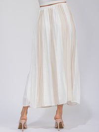 WOMEN'S ELASTIC WAIST FRONT POCKETS COLORBLOCK MAXI SKIRT