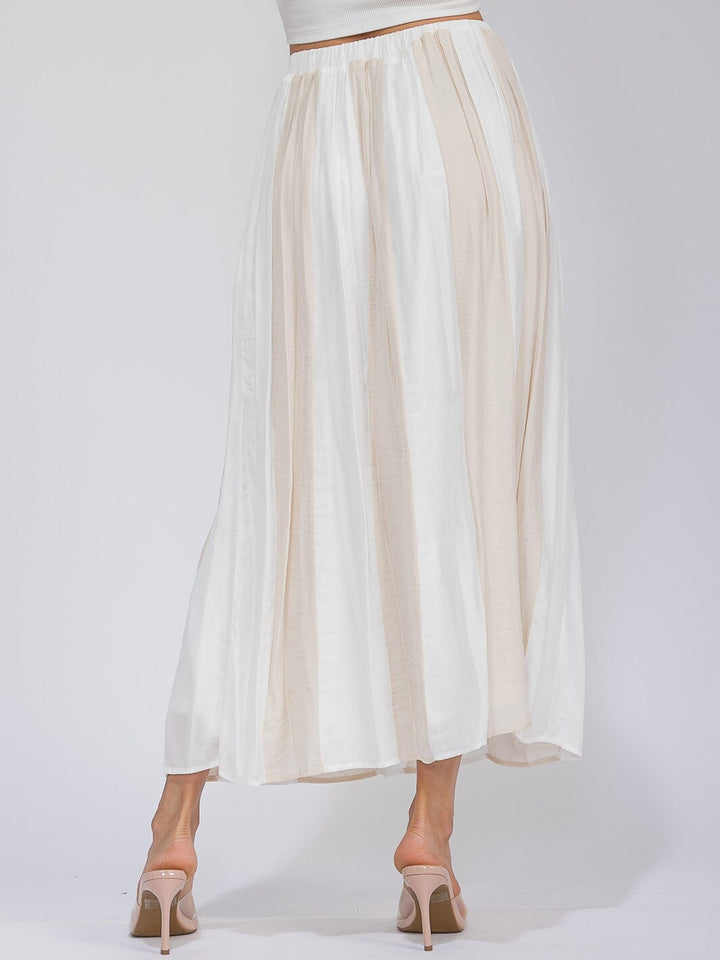 WOMEN'S ELASTIC WAIST FRONT POCKETS COLORBLOCK MAXI SKIRT