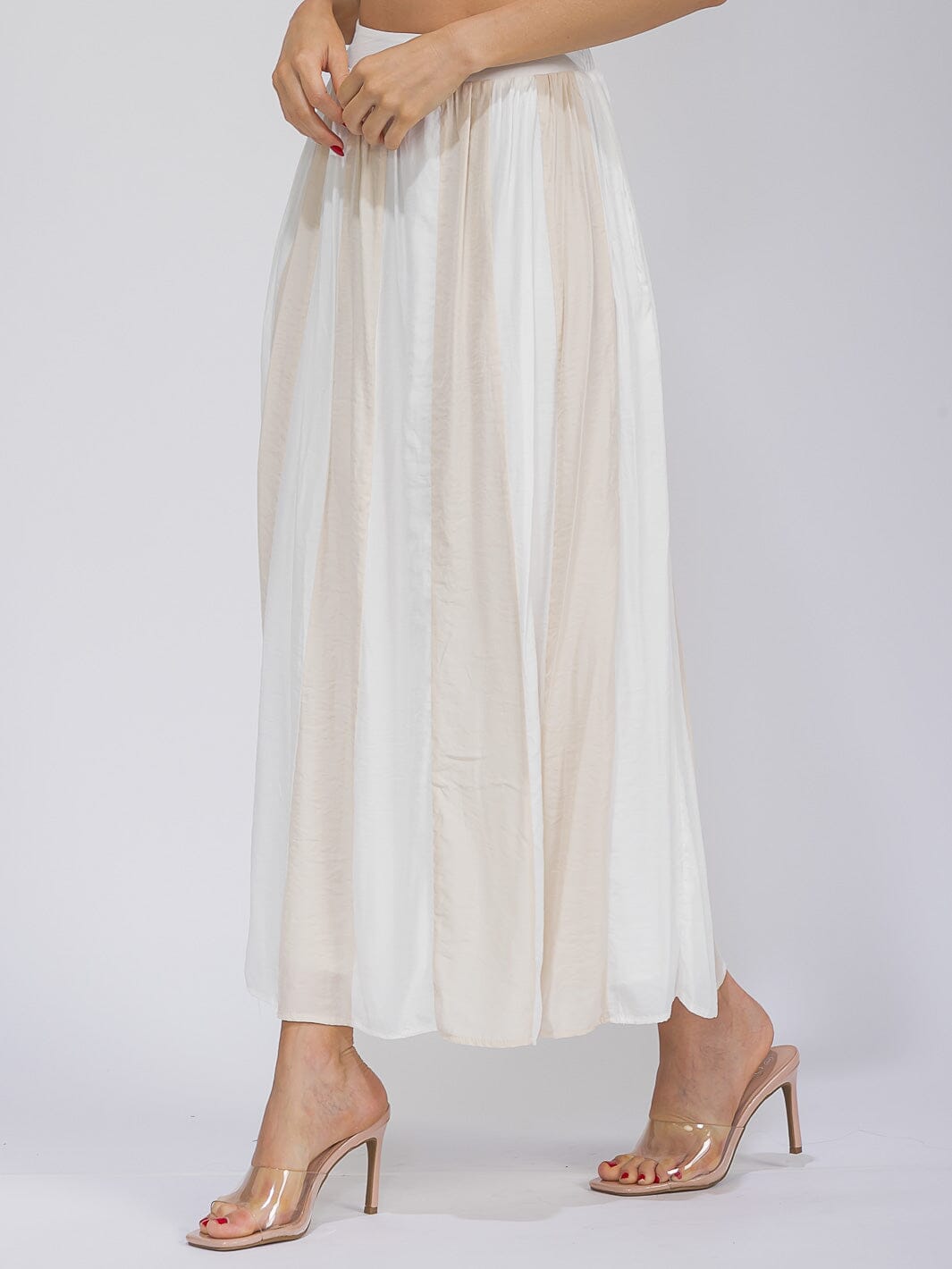 WOMEN'S ELASTIC WAIST FRONT POCKETS COLORBLOCK MAXI SKIRT