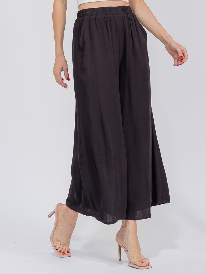 WOMEN'S ELASTIC WAIST FRONT POCKETS WIDE LEG PANTS
