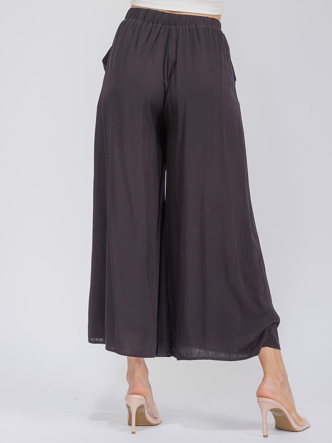 WOMEN'S ELASTIC WAIST FRONT POCKETS WIDE LEG PANTS
