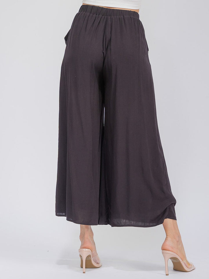 WOMEN'S ELASTIC WAIST FRONT POCKETS WIDE LEG PANTS