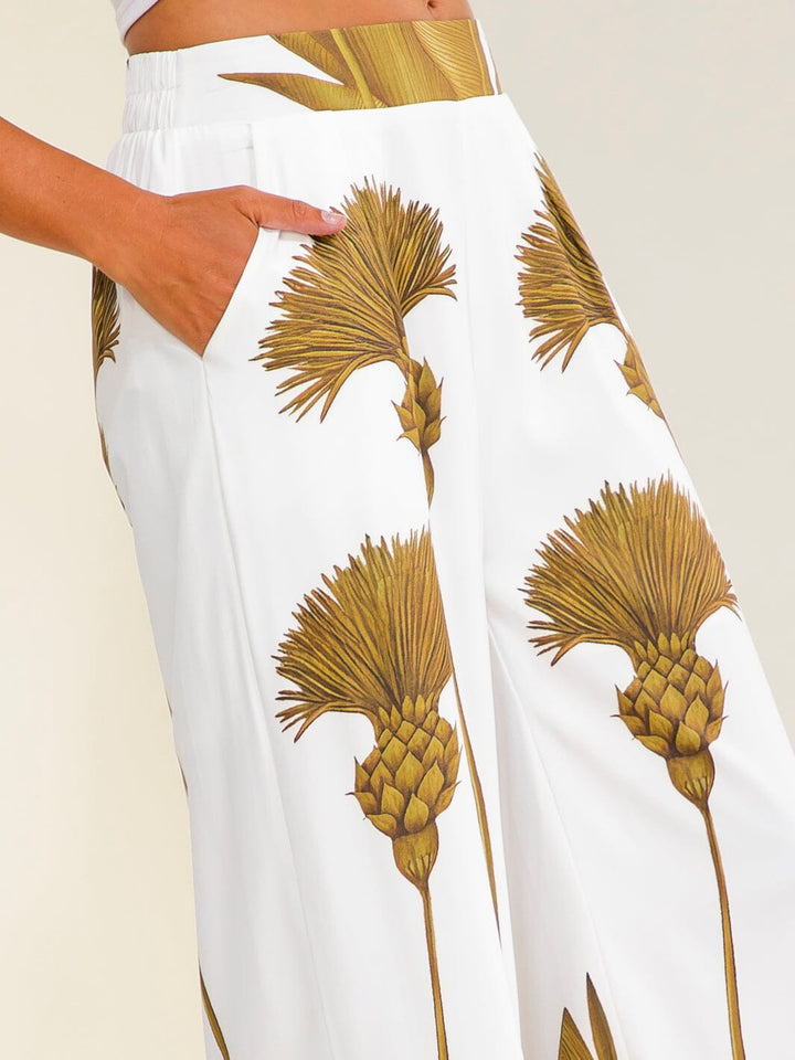 WOMEN'S ELASTIC WAIST FRONT POCKETS WIDE LEG MULTI PRINT PANTS