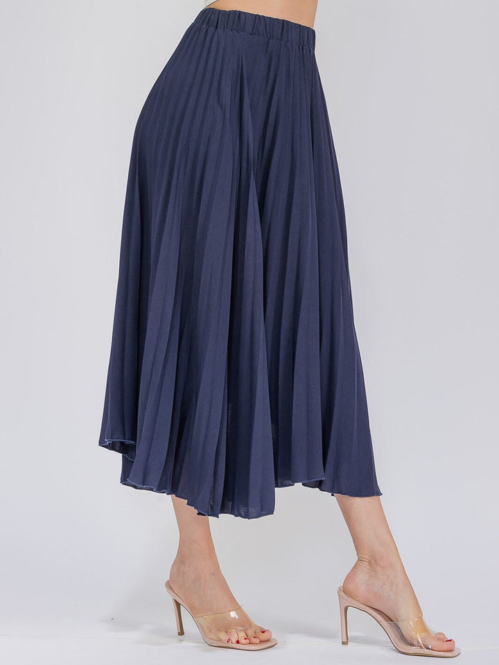 WOMEN'S ELASTIC WAIST HIGH-LOW PLEATED MAXI SKIRT