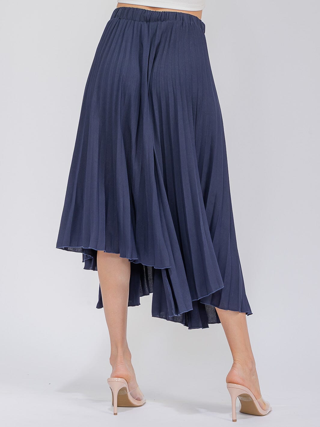 WOMEN'S ELASTIC WAIST HIGH-LOW PLEATED MAXI SKIRT