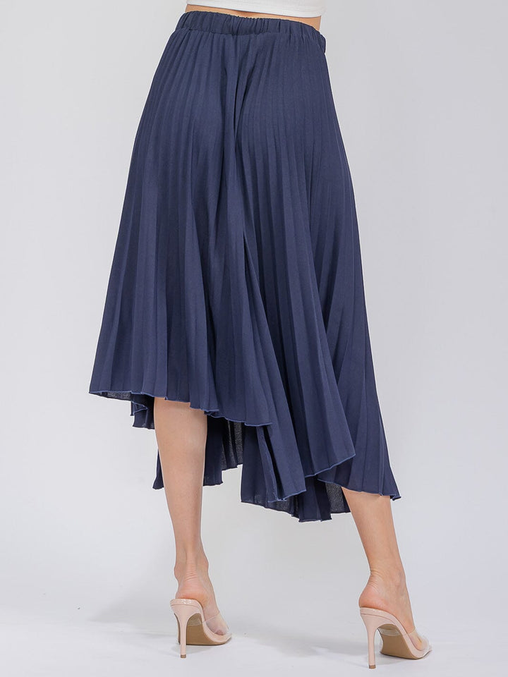 WOMEN'S ELASTIC WAIST HIGH-LOW PLEATED MAXI SKIRT
