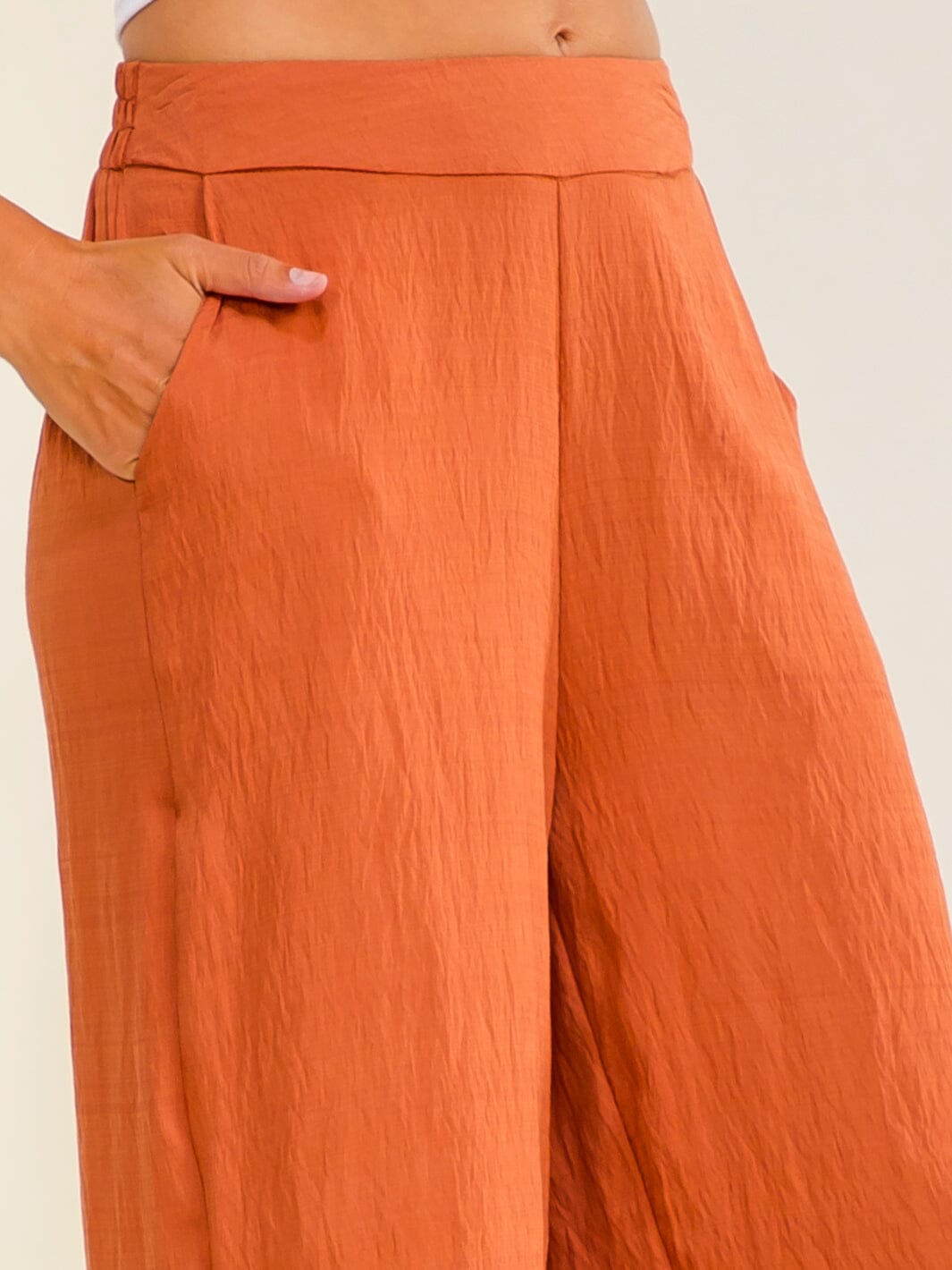 WOMEN'S ELASTIC WAIST FRONT POCKETS WIDE LEG EMBROIDERY PANTS