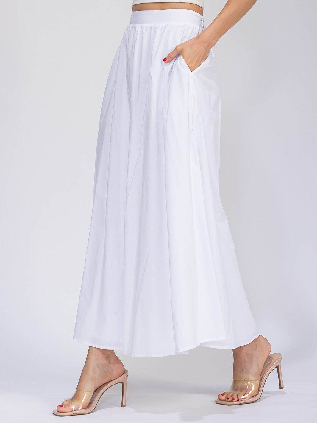 WOMEN'S ELASTIC WAIST FRONT POCKETS MAXI SKIRT