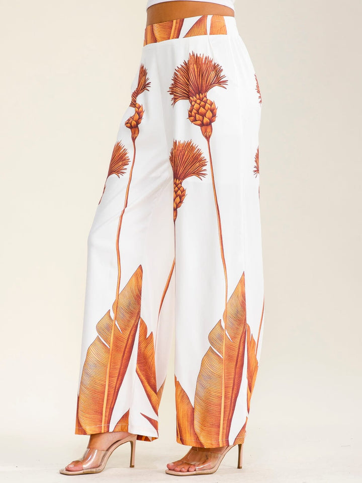 WOMEN'S ELASTIC WAIST FRONT POCKETS WIDE LEG MULTI PRINT PANTS