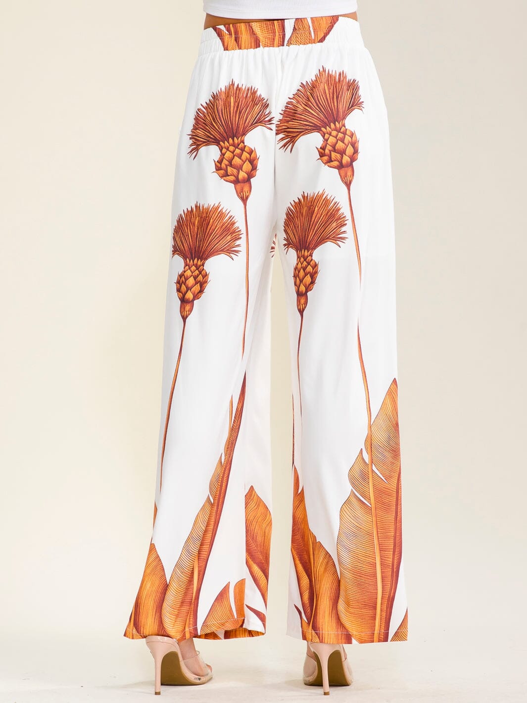 WOMEN'S ELASTIC WAIST FRONT POCKETS WIDE LEG MULTI PRINT PANTS