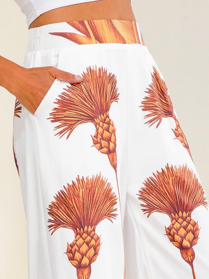 WOMEN'S ELASTIC WAIST FRONT POCKETS WIDE LEG MULTI PRINT PANTS