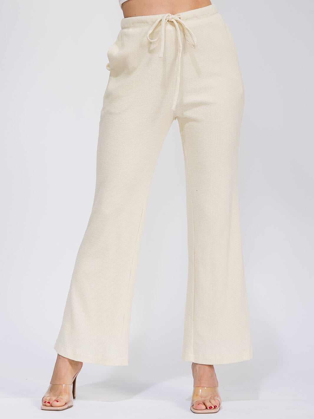WOMEN'S ELASTIC WAIST FRONT POCKETS WIDE LEG RIBBED PANTS