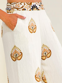 WOMEN'S ELASTIC WAIST FRONT POCKETS WIDE LEG MULTI PRINT PANTS