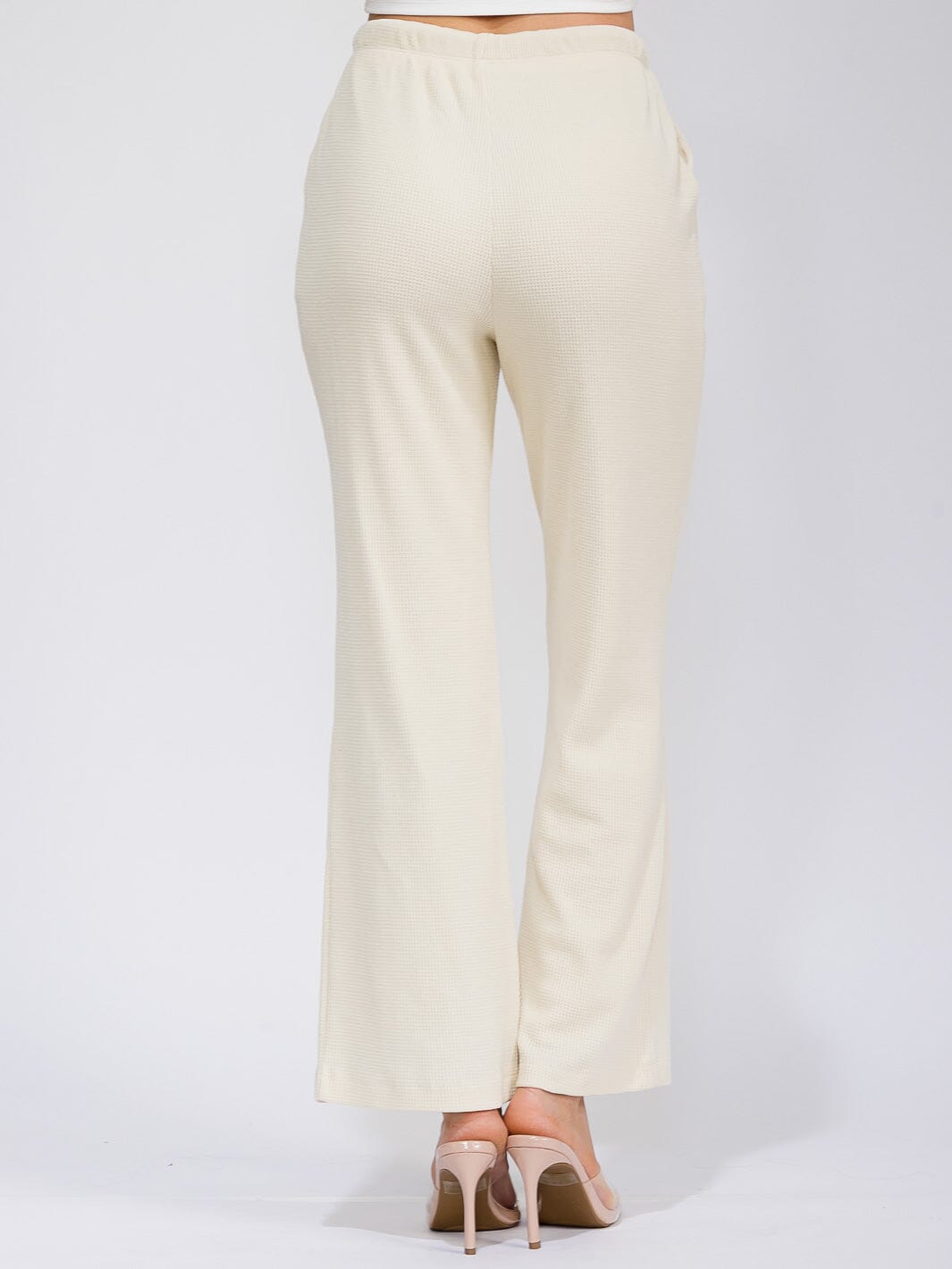 WOMEN'S ELASTIC WAIST FRONT POCKETS WIDE LEG RIBBED PANTS