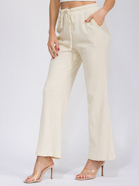 WOMEN'S ELASTIC WAIST FRONT POCKETS WIDE LEG RIBBED PANTS