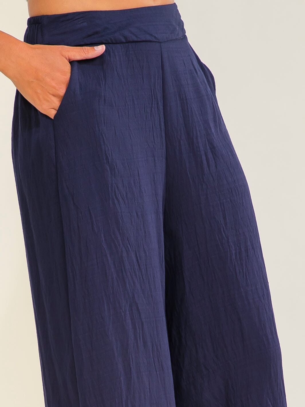 WOMEN'S ELASTIC WAIST FRONT POCKETS WIDE LEG EMBROIDERY PANTS