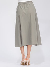 WOMEN'S ELASTIC WAIST FRONT POCKETS MIDI SKIRT
