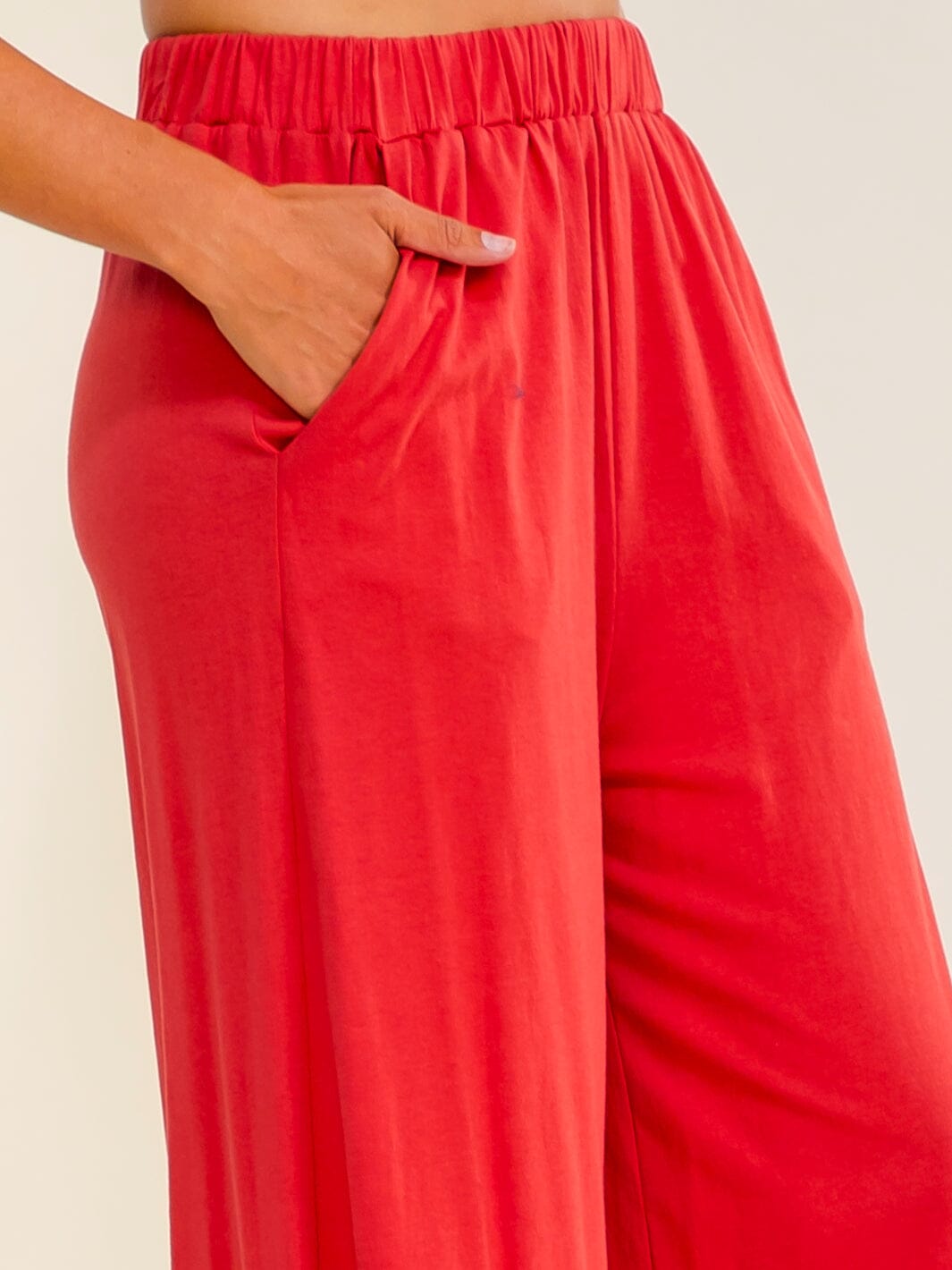 WOMEN'S ELASTIC WAIST FRONT POCKETS RUFFLE BOTTOM HEM PALAZZO PANTS