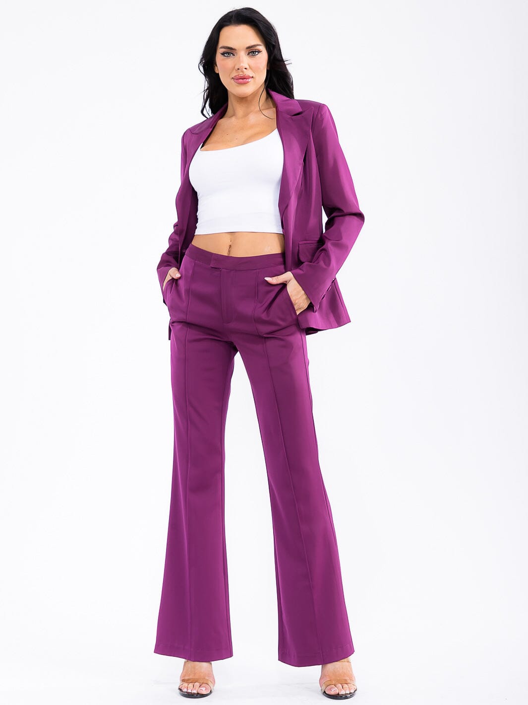 WOMEN'S BUTTON CLOSURE FRONT POCKETS WIDE LEG PANTS