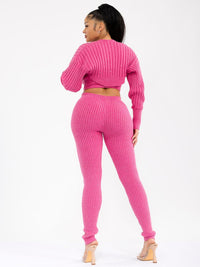 WOMEN'S LONG SLEEVE CARDIGAN & TANK TOP WITH ELASTIC WAIST PANTS RIBBED SHIMMER 3PC. SET