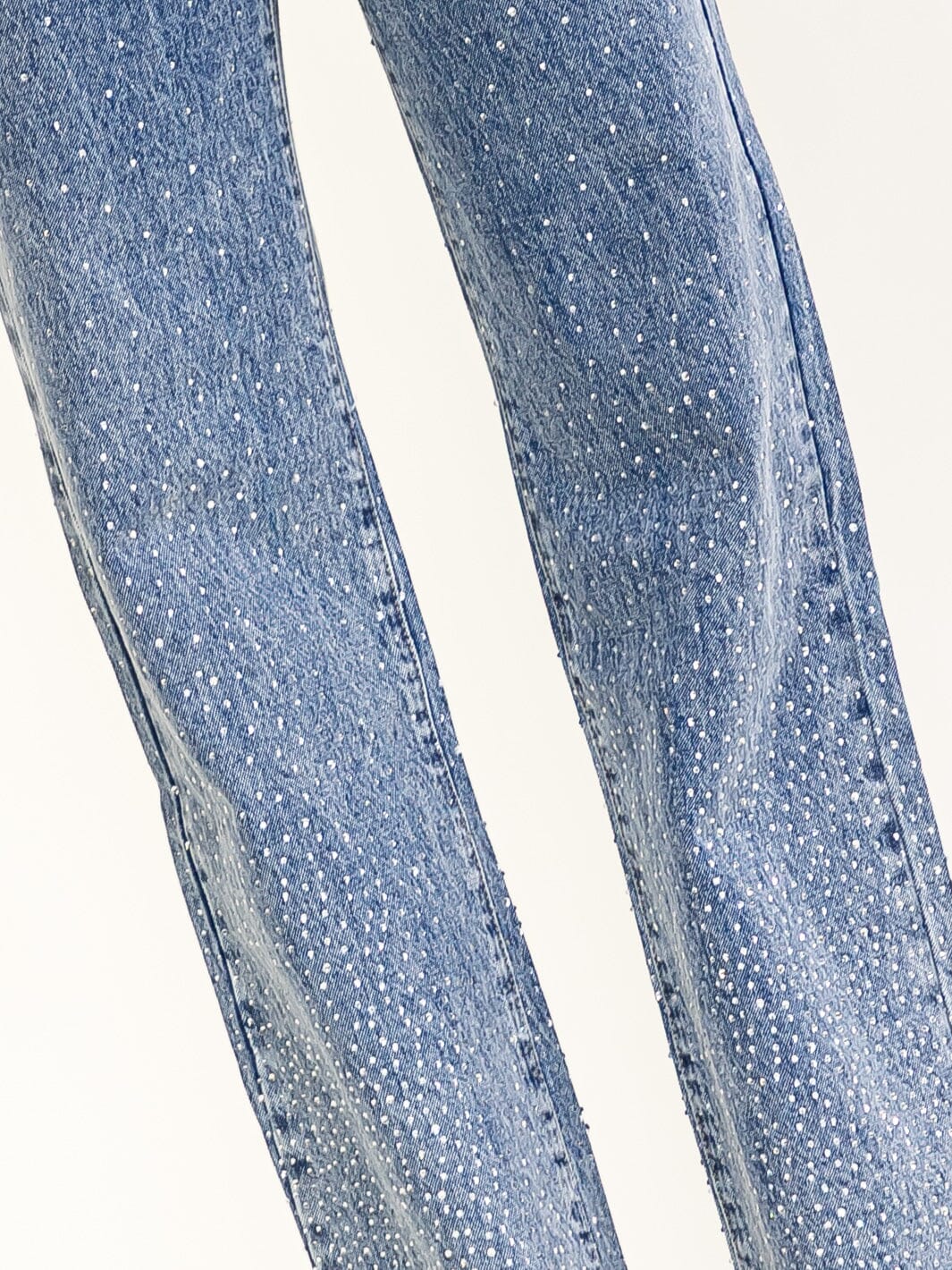 WOMEN'S BUTTON CLOSURE RHINESTONES WIDE LEG DENIM PANTS