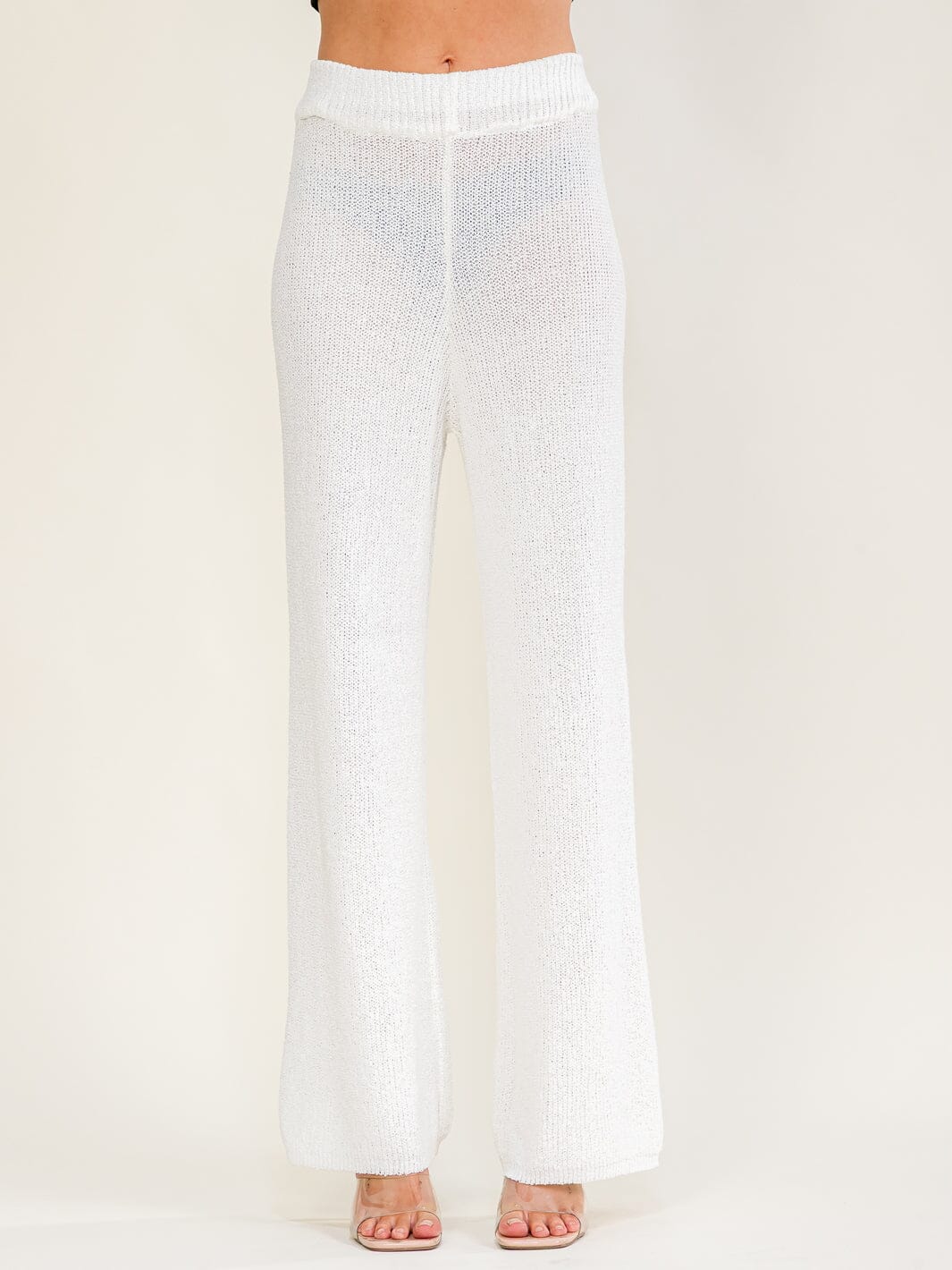 WOMEN'S ELASTIC WAIST KNIT WIDE LEG PANTS