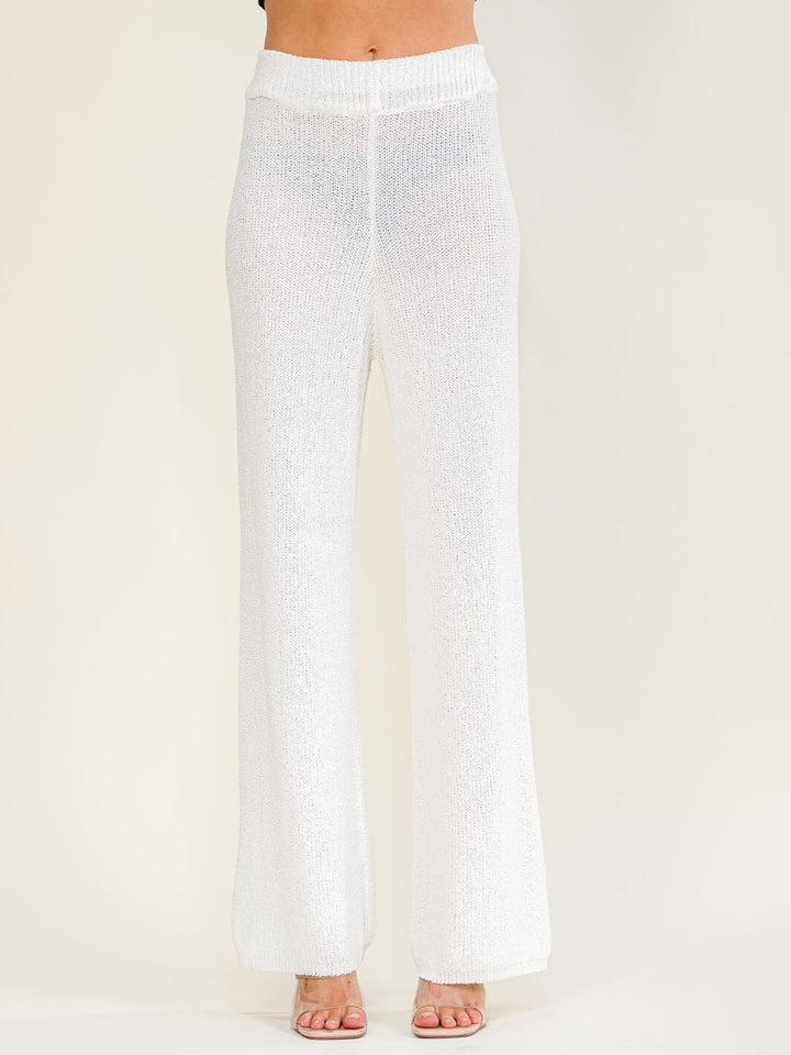 WOMEN'S ELASTIC WAIST KNIT WIDE LEG PANTS
