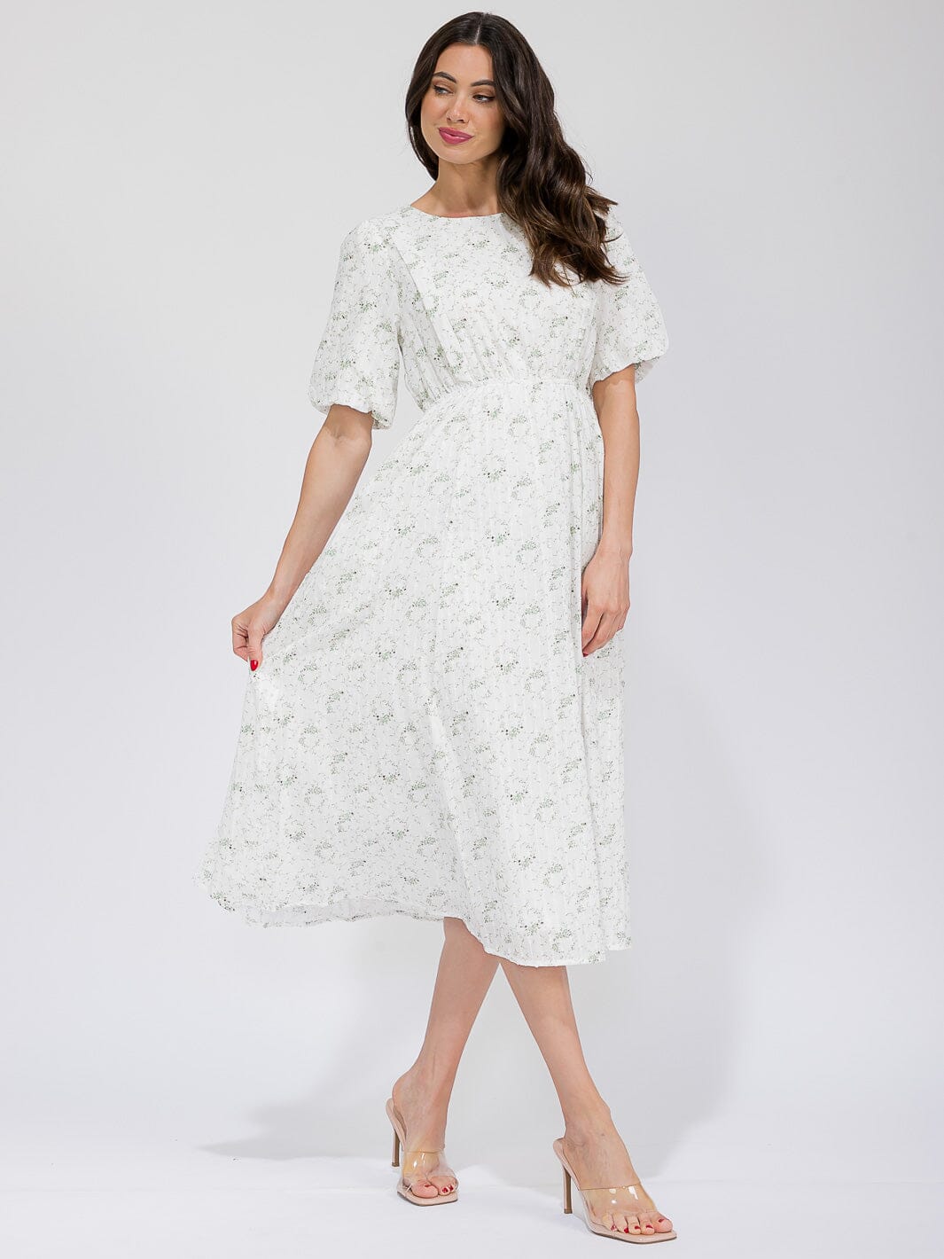 WOMEN'S SHORT SLEEVE ELASTIC WAIST FRONT POCKET FLORAL MAXI DRESS