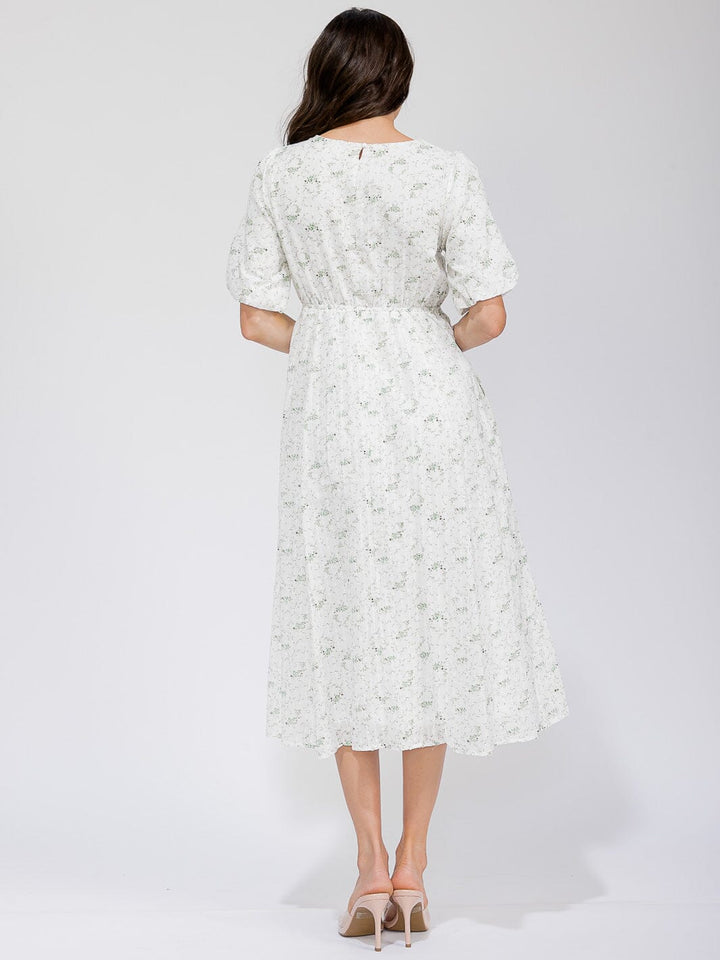 WOMEN'S SHORT SLEEVE ELASTIC WAIST FRONT POCKET FLORAL MAXI DRESS
