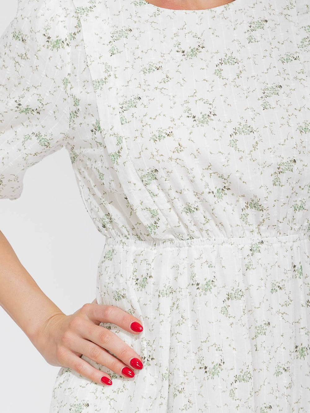 WOMEN'S SHORT SLEEVE ELASTIC WAIST FRONT POCKET FLORAL MAXI DRESS