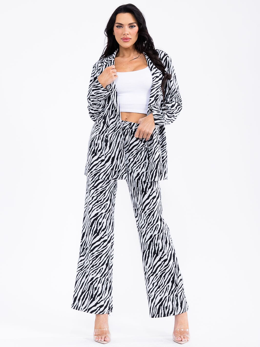 WOMEN'S LONG SLEEVE BLAZER & ELASTIC WAIST PANTS ANIMAL PRINT 2PC. SET