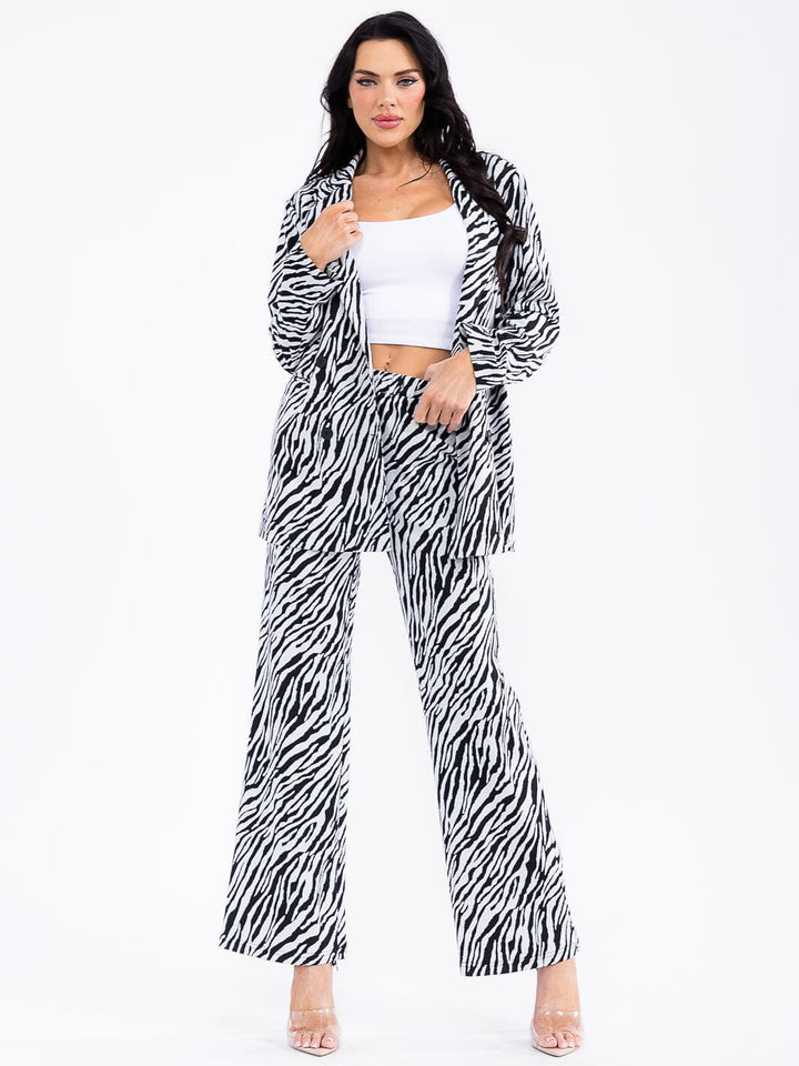 WOMEN'S LONG SLEEVE BLAZER & ELASTIC WAIST PANTS ANIMAL PRINT 2PC. SET