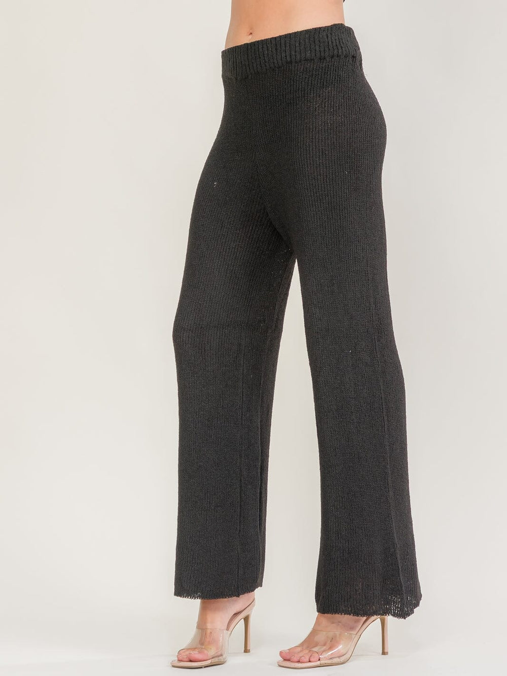 WOMEN'S ELASTIC WAIST KNIT WIDE LEG PANTS