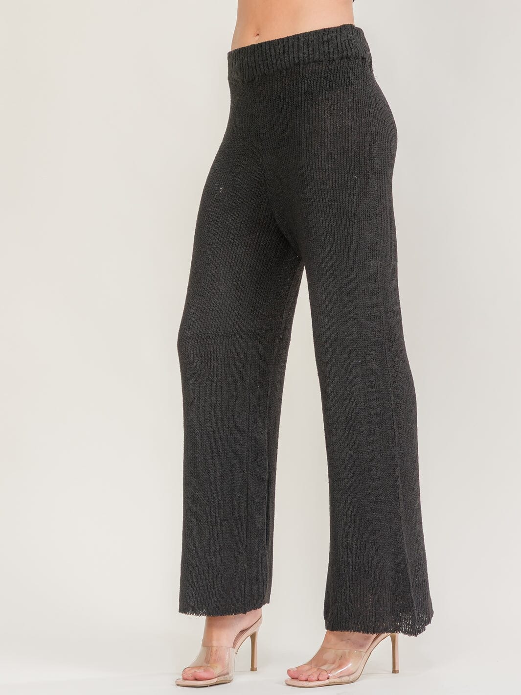 WOMEN'S ELASTIC WAIST KNIT WIDE LEG PANTS